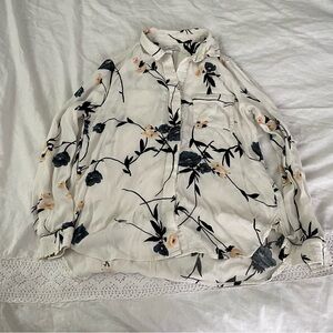 Ganni Sz 36 SMALL Dalton Floral White Crepe Button Down Long Sleeve Blouse FLAWS